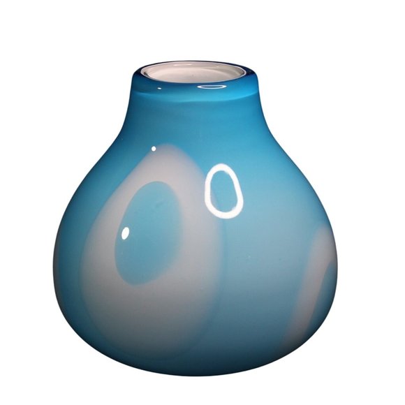 Studio Art Glass MCM Hand Blown Blue White Geometric Home Office Decor Modern - Picture 8 of 11